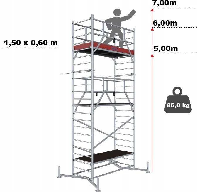 KRAUSE RUSZTOWANIE CLIMTEC KOMPLETNE 7m ALUMINIOWE BAZOWE+ 2 KONDYGNACJE