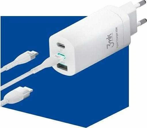Įkroviklis buitinis 3mk HyperCharger 65W 2xUSB-C, 1xUSB-A PD 3.0/QC 4.0 baltas