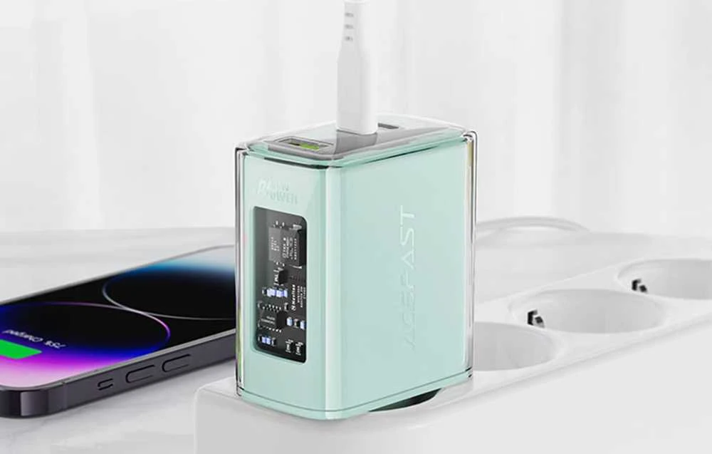 Sieninis įkroviklis Acefast A45 2x USB-C 1xUSB-A 65W PD - Pilkas