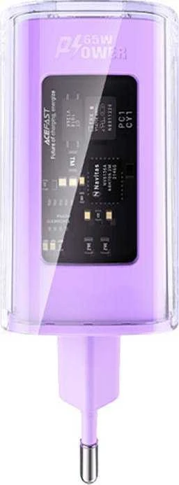 Sieninis įkroviklis Acefast A45, 2x USB-C, 1xUSB-A, 65W PD (violetinė)