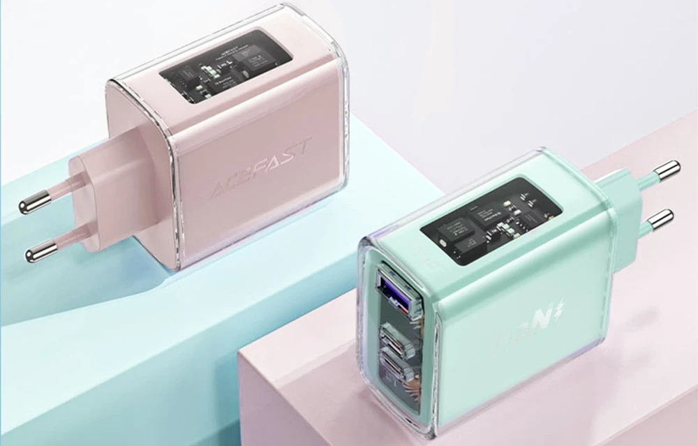 Sieninis įkroviklis Acefast A45, 2x USB-C, 1xUSB-A, 65W PD (rožinė)