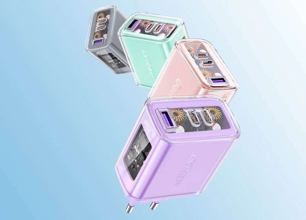 Sieninis įkroviklis Acefast A45, 2x USB-C, 1xUSB-A, 65W PD (rožinė)