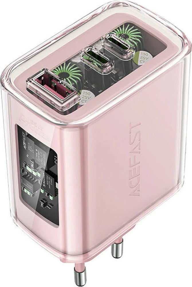 Sieninis įkroviklis Acefast A45, 2x USB-C, 1xUSB-A, 65W PD (rožinė)