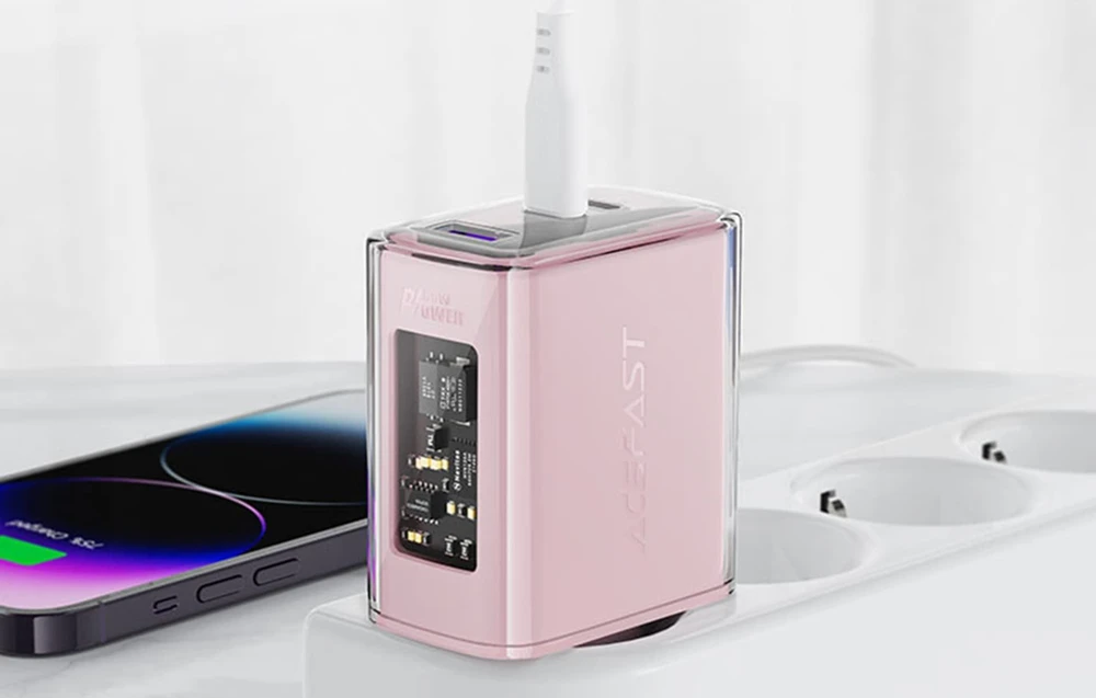 Sieninis įkroviklis Acefast A45, 2x USB-C, 1xUSB-A, 65W PD (rožinė)