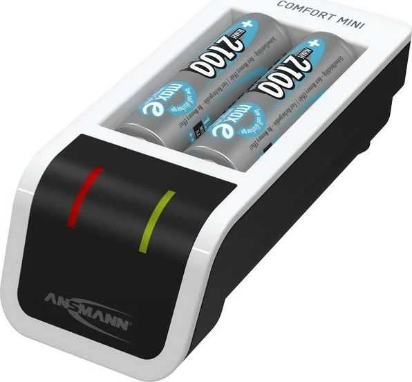 Ansmann Comfort mini įkroviklis su įsk. 2 AA Minjono šikšnosparnis. 2100 mAh