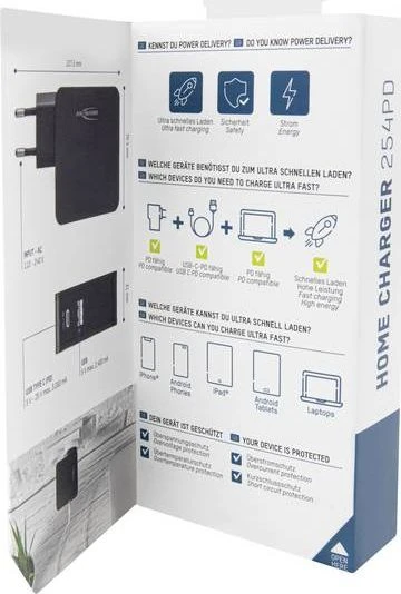 Ansmann namų įkroviklis 254PD 1xUSB 1xUSB Type-C PD 60W 4700mA