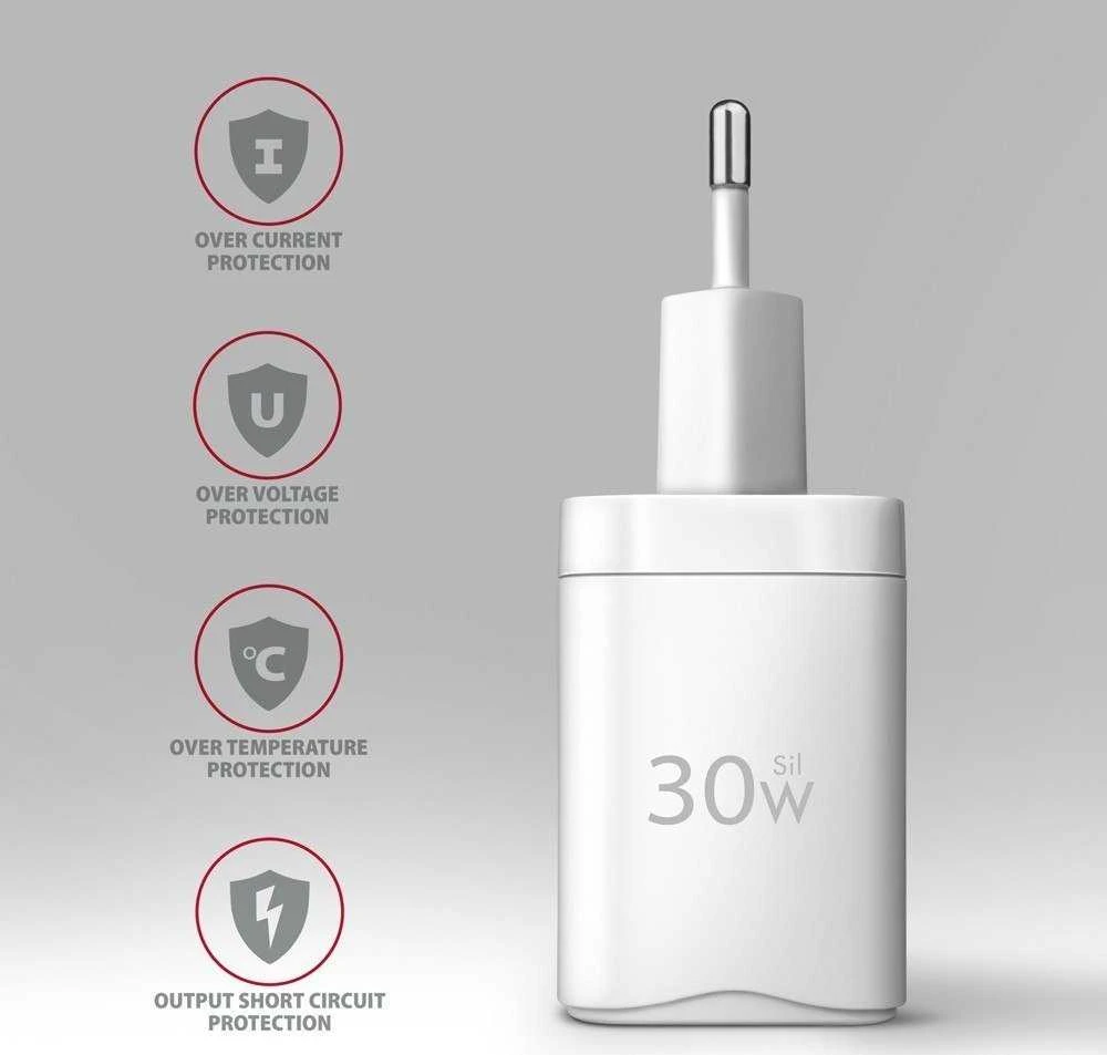 Axagon Sil sieninis įkroviklis 2x prievadas (USB-A + USB-C), PD3.0/QC4+/PPS/AFC/Apple. 30W bendra galia.