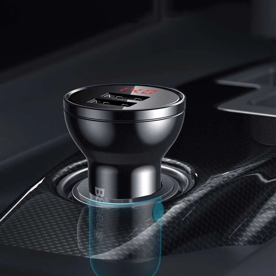 Baseus automobilinis įkroviklis 24W su 3-in-1 USB kabeliu 1.2m