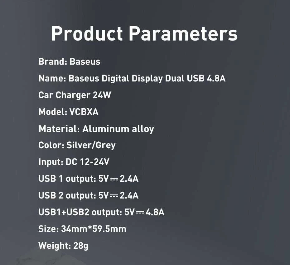 Baseus automobilinis įkroviklis 24W su 3-in-1 USB kabeliu 1.2m