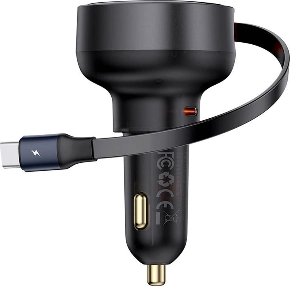 Automobilinis įkroviklis Baseus Enjoyment Pro su USB-C laidu, 60 W (juodas)