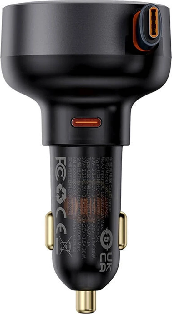 Automobilinis įkroviklis Baseus Enjoyment Pro su USB-C laidu, 60 W (juodas)