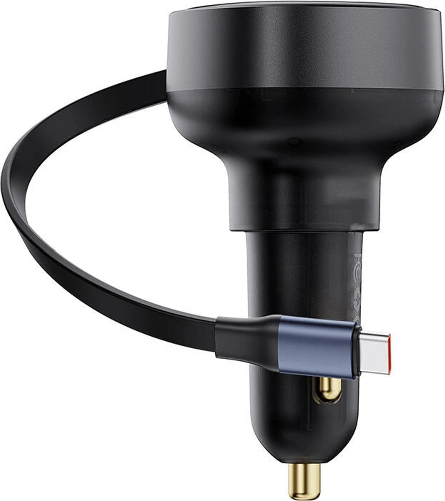 Automobilinis įkroviklis Baseus Enjoyment Pro su USB-C laidu, 60 W (juodas)