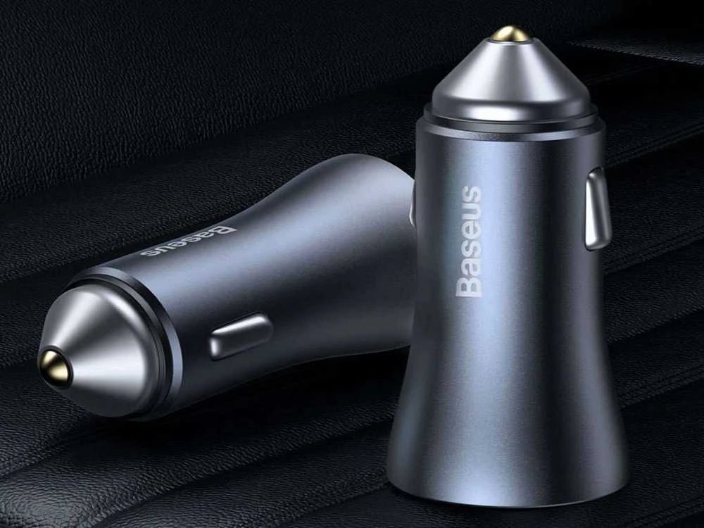 Baseus Automobilinis įkroviklis 40W 12-24V USB + USB-C QC4+ PD3.0 SCP FCP AFC, pilkas