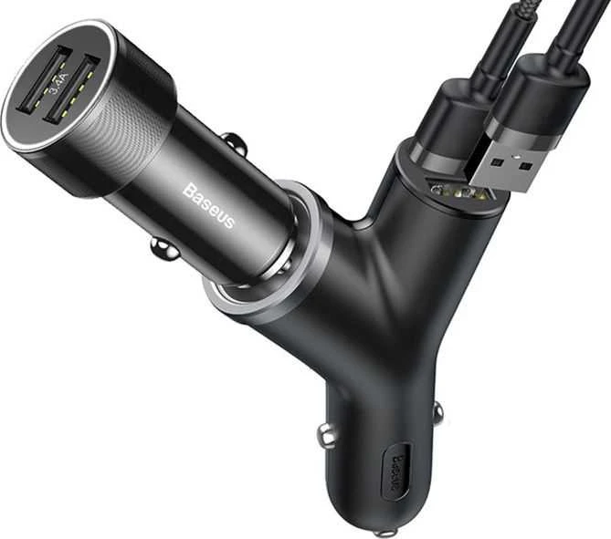 Baseus Automobilinis įkroviklis 12-24V 2xUSB 3.4A su lizdu cigarečių pridegėjui, juodas