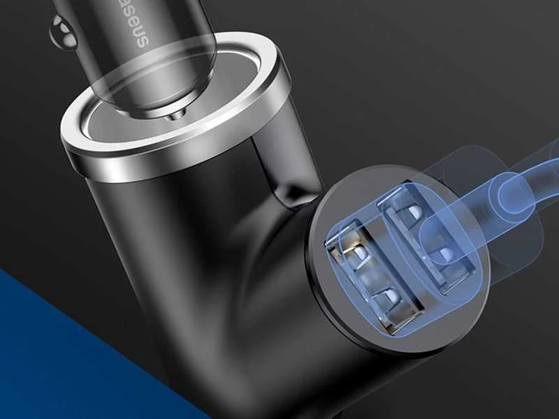 Baseus Automobilinis įkroviklis 12-24V 2xUSB 3.4A su lizdu cigarečių pridegėjui, juodas