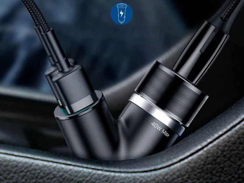 Baseus Automobilinis įkroviklis 12-24V 2xUSB 3.4A su lizdu cigarečių pridegėjui, juodas