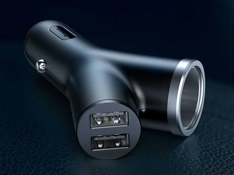 Baseus Automobilinis įkroviklis 12-24V 2xUSB 3.4A su lizdu cigarečių pridegėjui, juodas