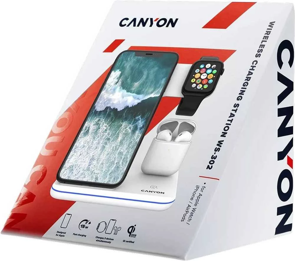 CANYON belaidis įkroviklis WS-302 15W 3in1 Juodas