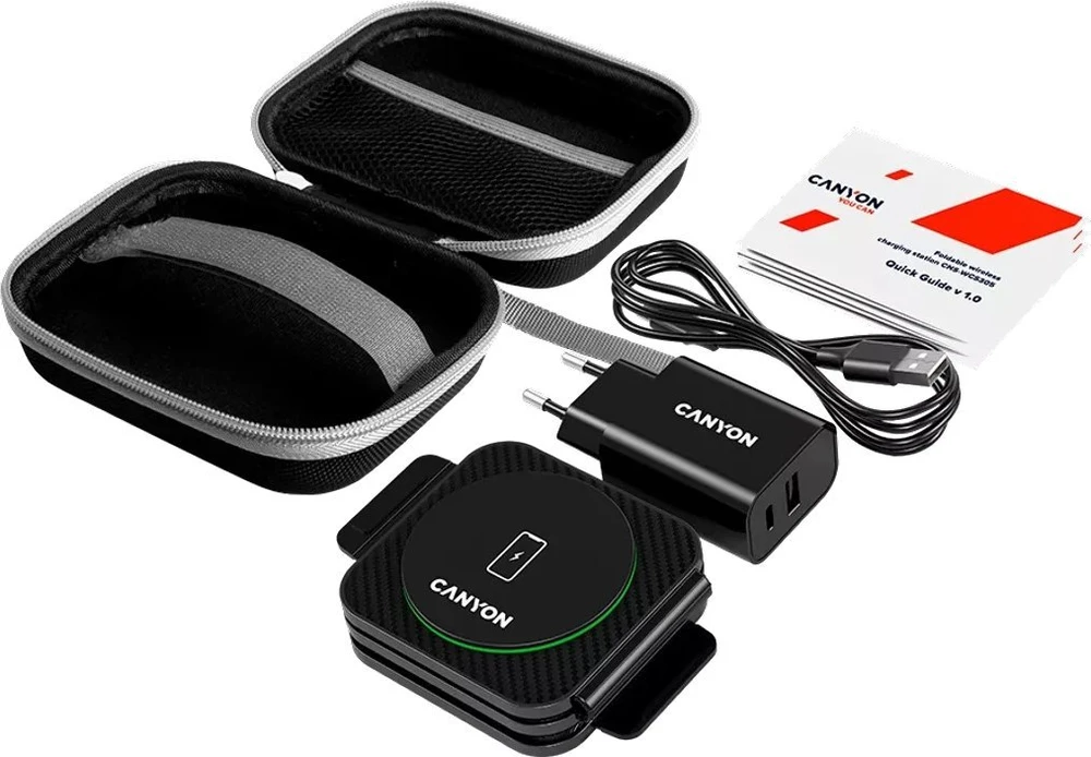 CANYON belaidis įkroviklis WS-305 15W 3in1 Sulankstomas juodas