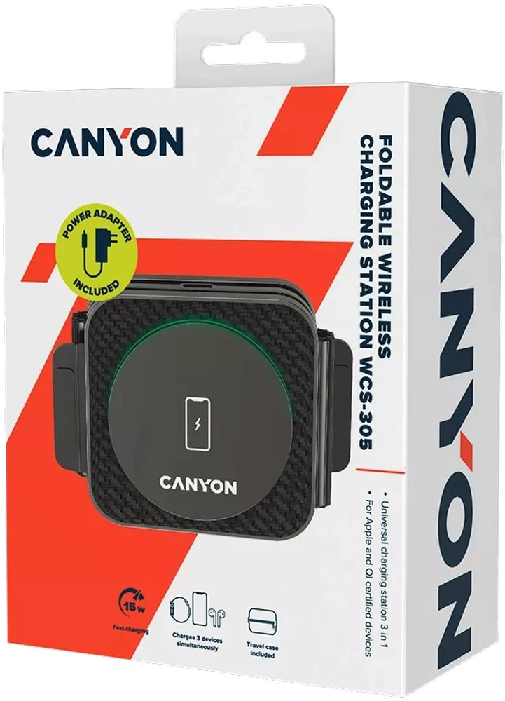 CANYON belaidis įkroviklis WS-305 15W 3in1 Sulankstomas juodas