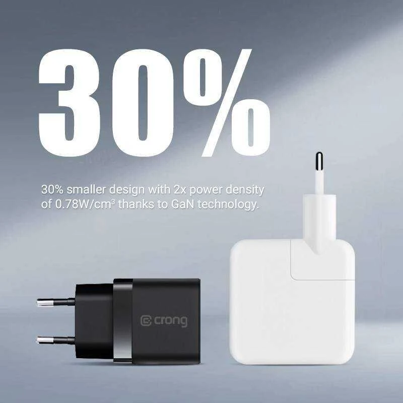 Crong Ultra Compact GaN - Įkroviklis jungiama į tinklą 2x USB-C 35W PD 3.0 su PPS (juoda)