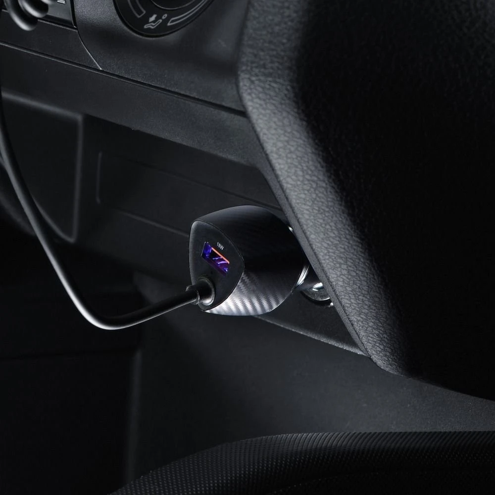 Automobilinis įkroviklis Forcell F-Energy Carbon USB A QC3.0 PD 3A 38W su laidu USB C CC50-1AC juodas