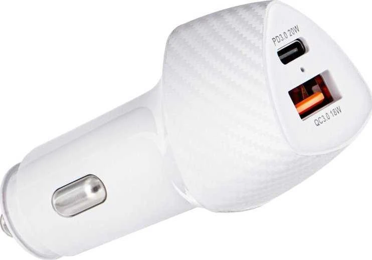 Įkroviklis automobilinis Forcell (CC50-1A1C) (1xUSB-C; 1xUSB; 5A 38W) baltas