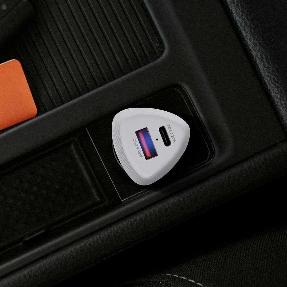 Įkroviklis automobilinis Forcell (CC50-1A1C) (1xUSB-C; 1xUSB; 5A 38W) baltas