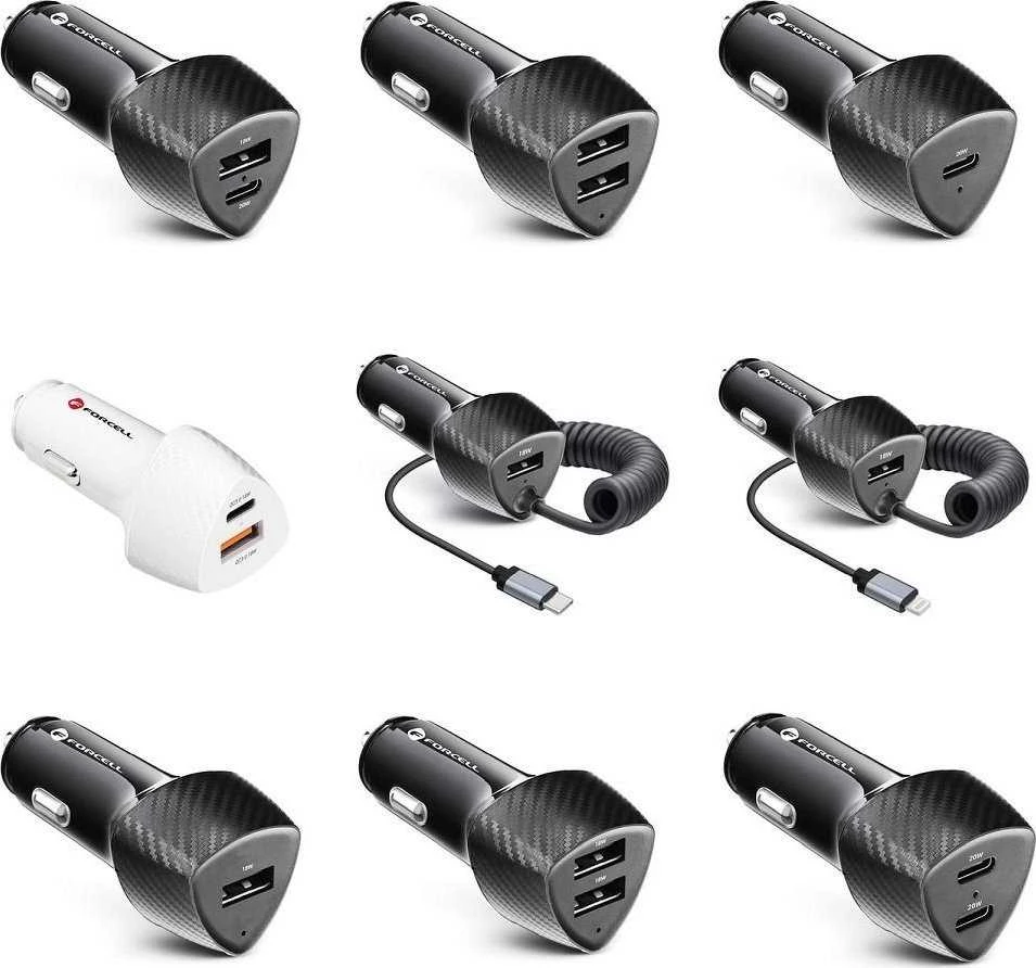 Įkroviklis automobilinis Forcell (CC50-1A1C) (1xUSB-C; 1xUSB; 5A 38W) baltas