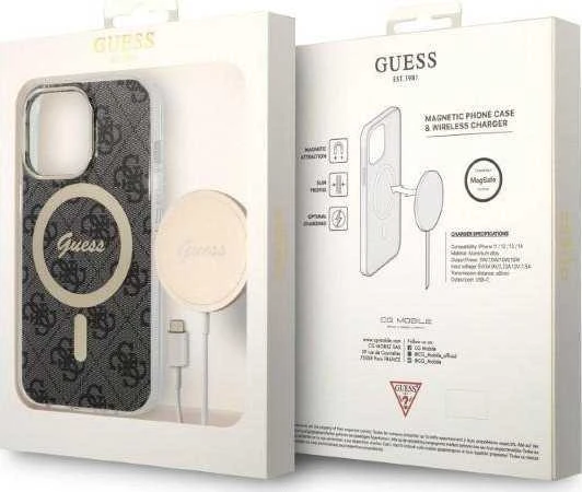 Apple iPhone 13 Pro Max Guess dėklas 4G Print MagSafe + Belaidis Įkroviklis (GUBPP14LHMEACSH) juodos spalvos