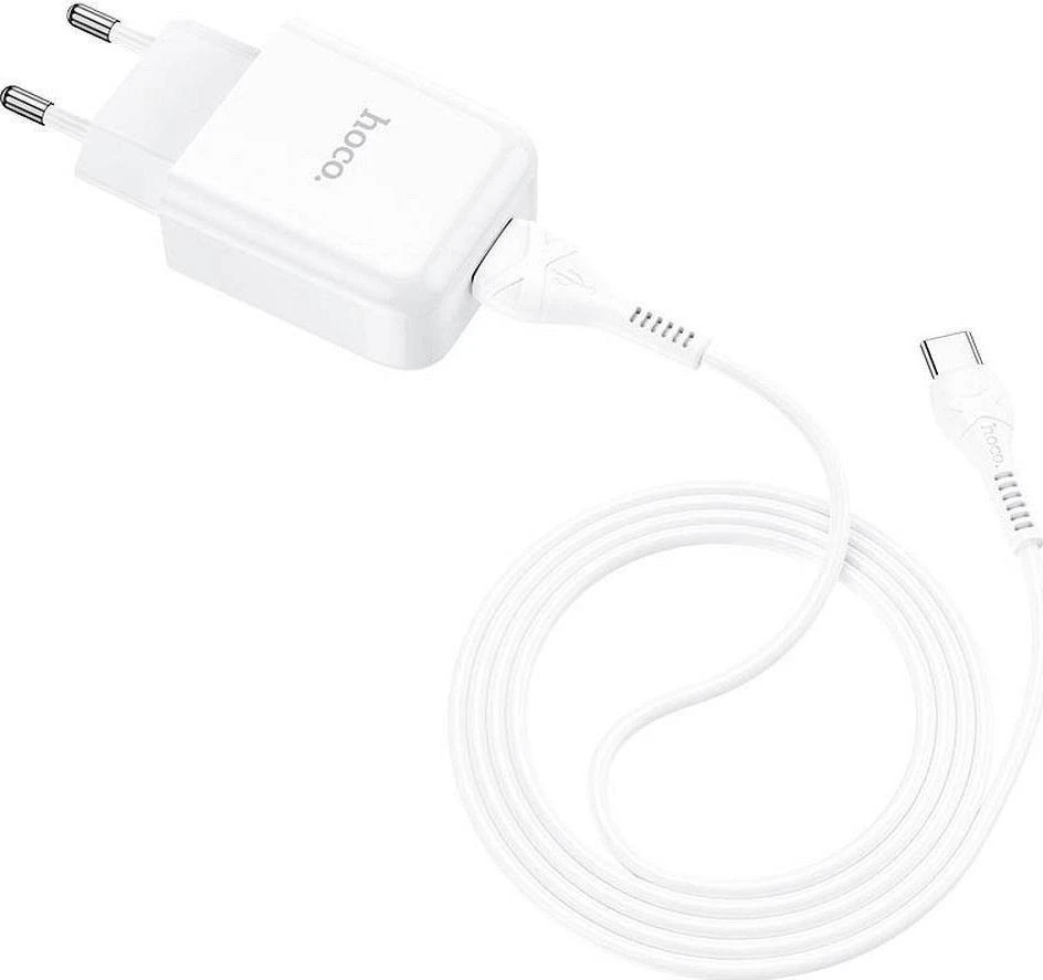 Telefono įkroviklis Hoco USB A 2A 10W + laidas USB A į USB C N2 baltas