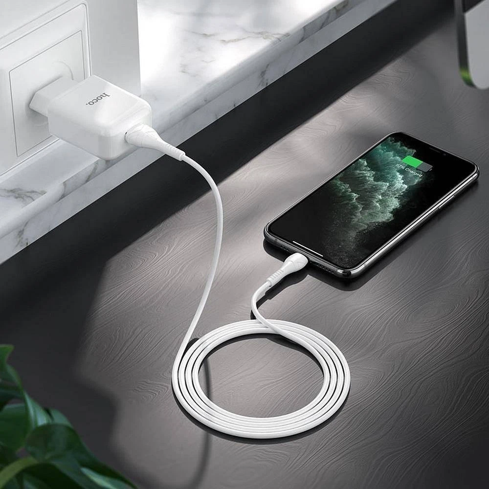 Telefono įkroviklis Hoco USB A 2A 10W + laidas USB A į Lightning N2 baltas