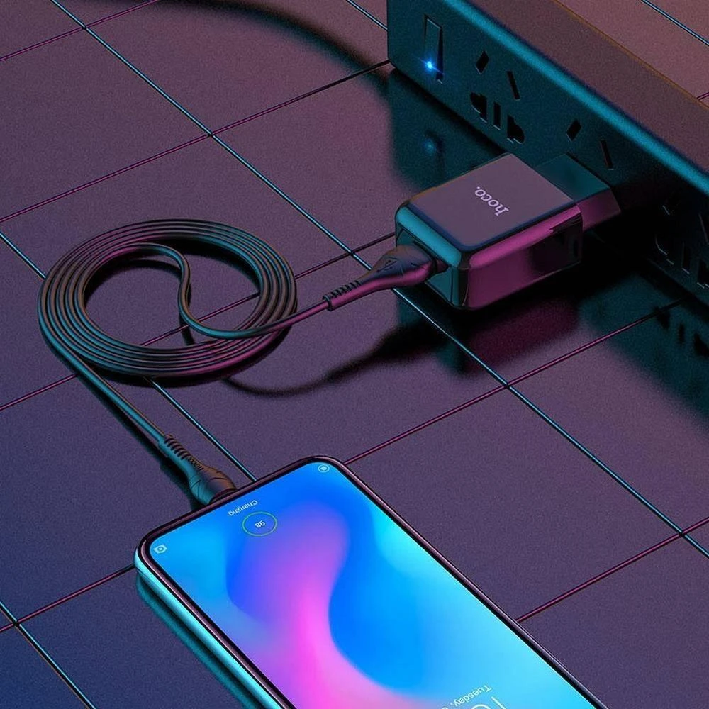 Telefono įkroviklis Hoco USB A 2A 10W + laidas USB A į USB C N2 juodas