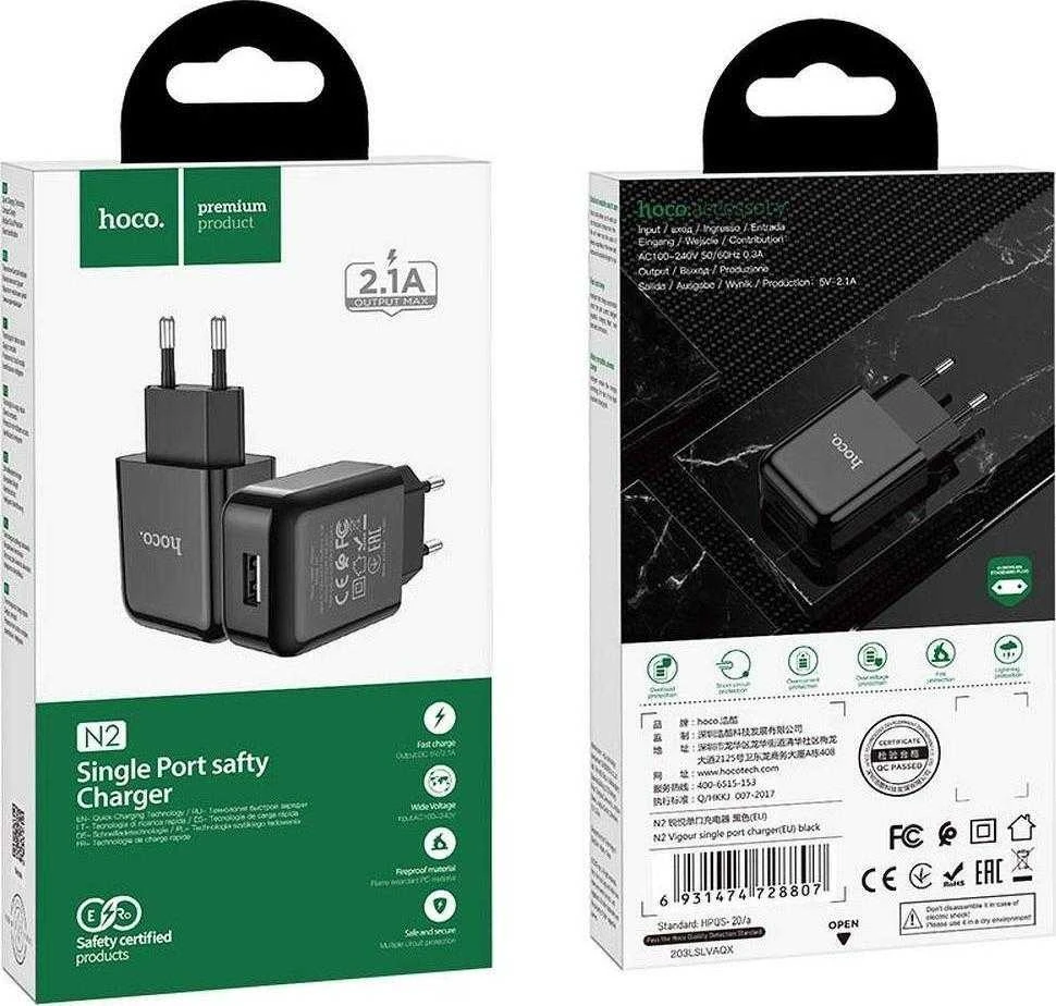 Telefono įkroviklis Hoco USB A 2A 10W N2 juodas