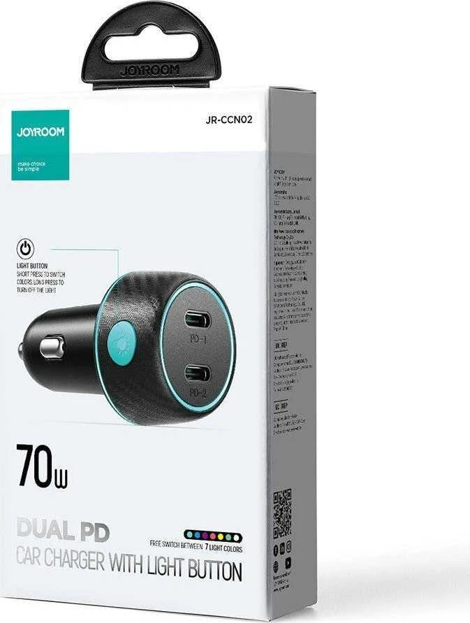 Automobilinis įkroviklis Joyroom CCN02, 2x USB-C PD 70W (juodas)