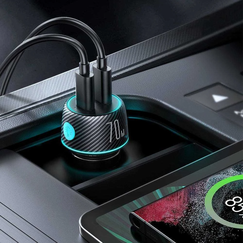 Automobilinis įkroviklis Joyroom CCN02, 2x USB-C PD 70W (juodas)