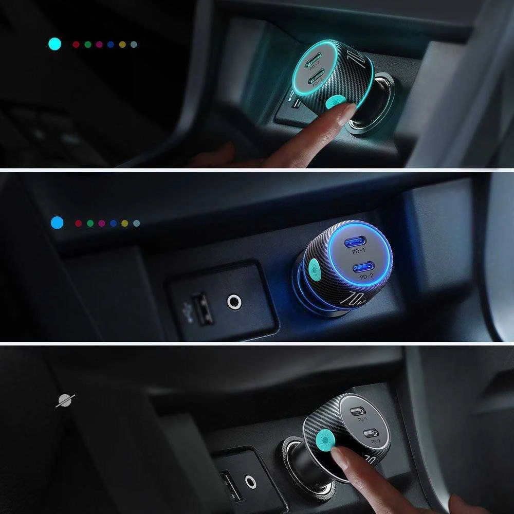 Automobilinis įkroviklis Joyroom CCN02, 2x USB-C PD 70W (juodas)