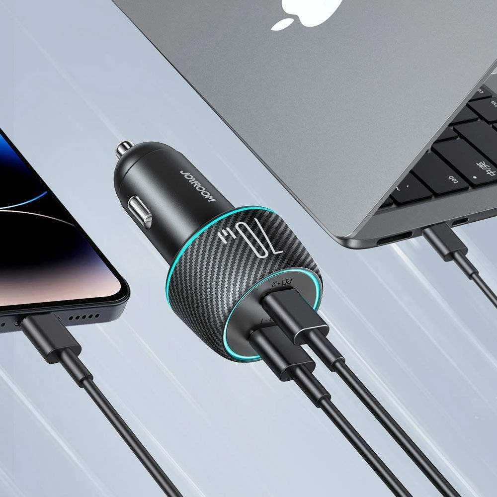 Automobilinis įkroviklis Joyroom CCN02, 2x USB-C PD 70W (juodas)