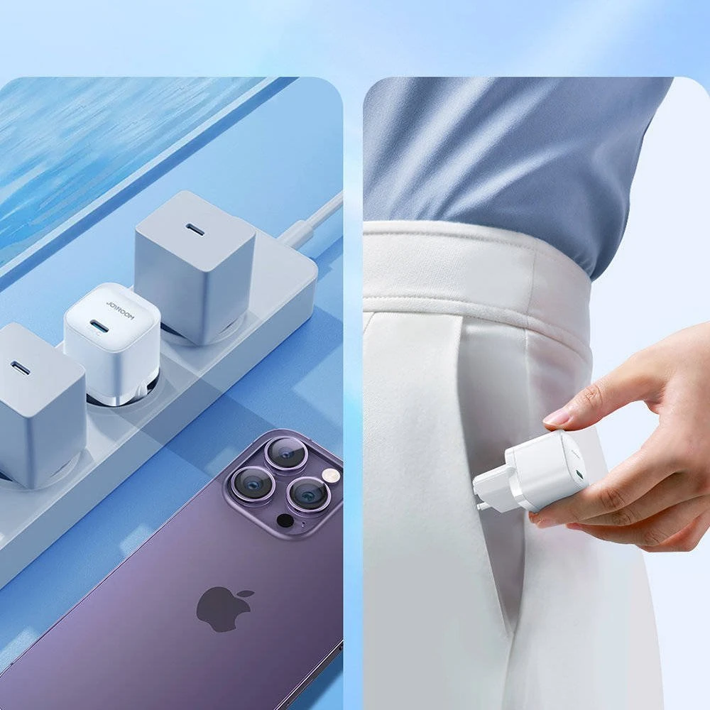 Įkroviklis Joyroom JR-TCF02 20W USB-C + USB-C iki Lightning kabelis 1,0m baltas