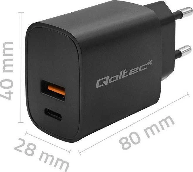 Adapteris Įkroviklis gan power pro 1xusb-c 1xusb 30w 5-20v 1.5-3a juodas Qoltec