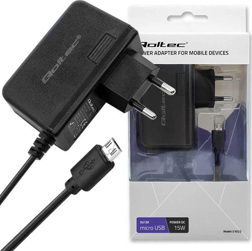 QOLTEC 51022 įkroviklis 15W 5V 3A microUSB
