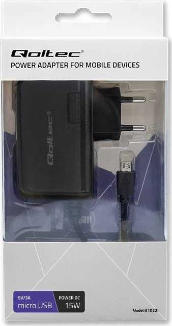 QOLTEC 51022 įkroviklis 15W 5V 3A microUSB