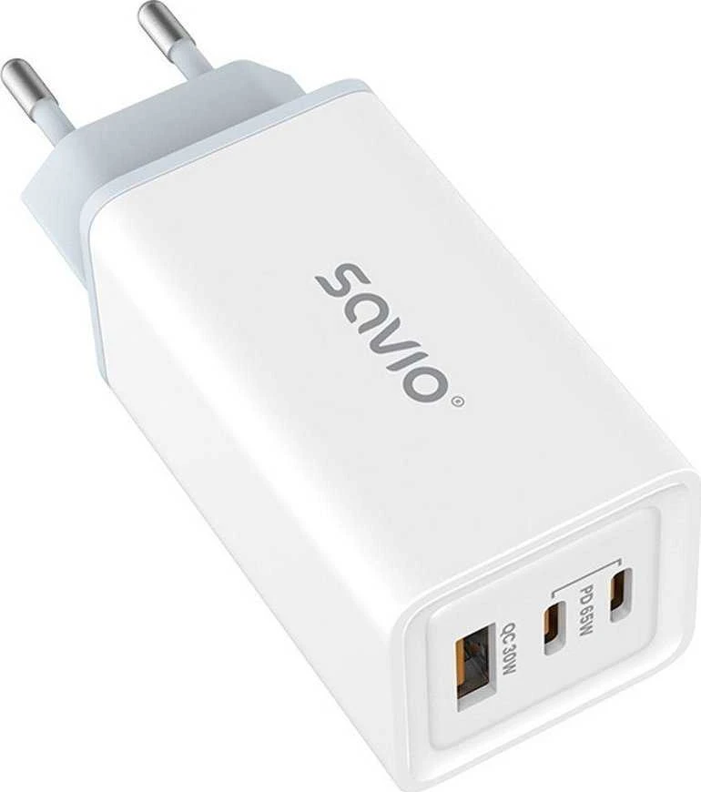 Sieninis Įkroviklis - Savio La-07 65W, USB, QC4.0+, PD 3.0, Baltas