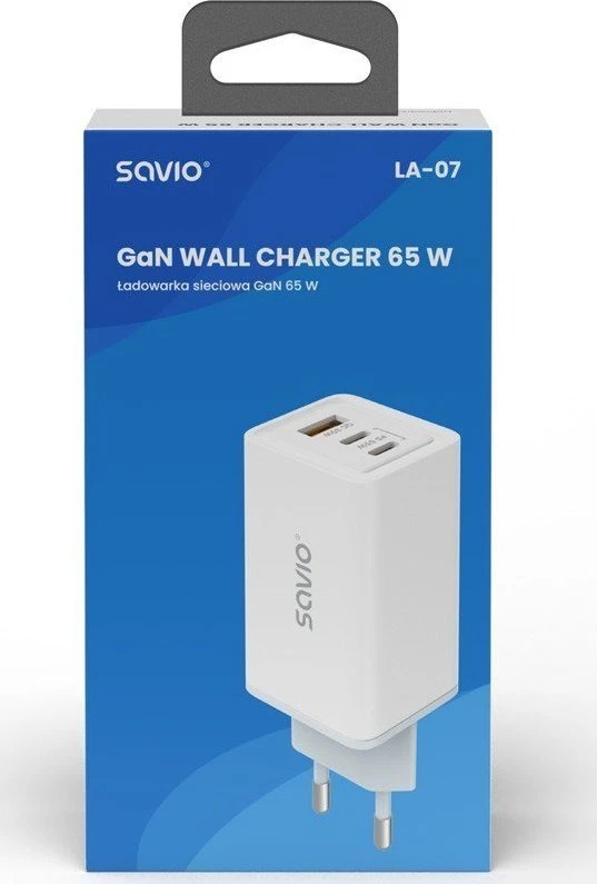 Sieninis Įkroviklis - Savio La-07 65W, USB, QC4.0+, PD 3.0, Baltas