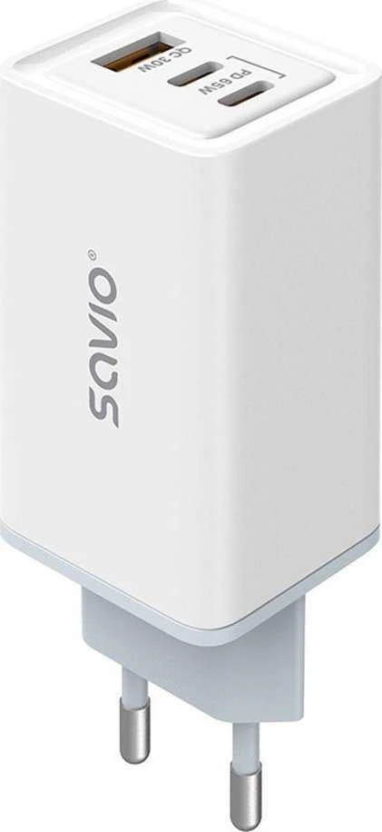 Sieninis Įkroviklis - Savio La-07 65W, USB, QC4.0+, PD 3.0, Baltas