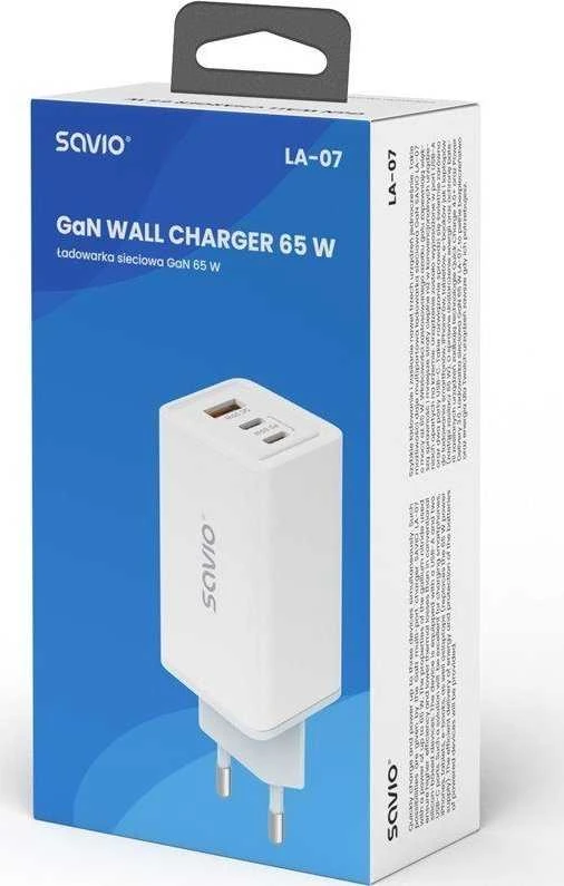 Sieninis Įkroviklis - Savio La-07 65W, USB, QC4.0+, PD 3.0, Baltas