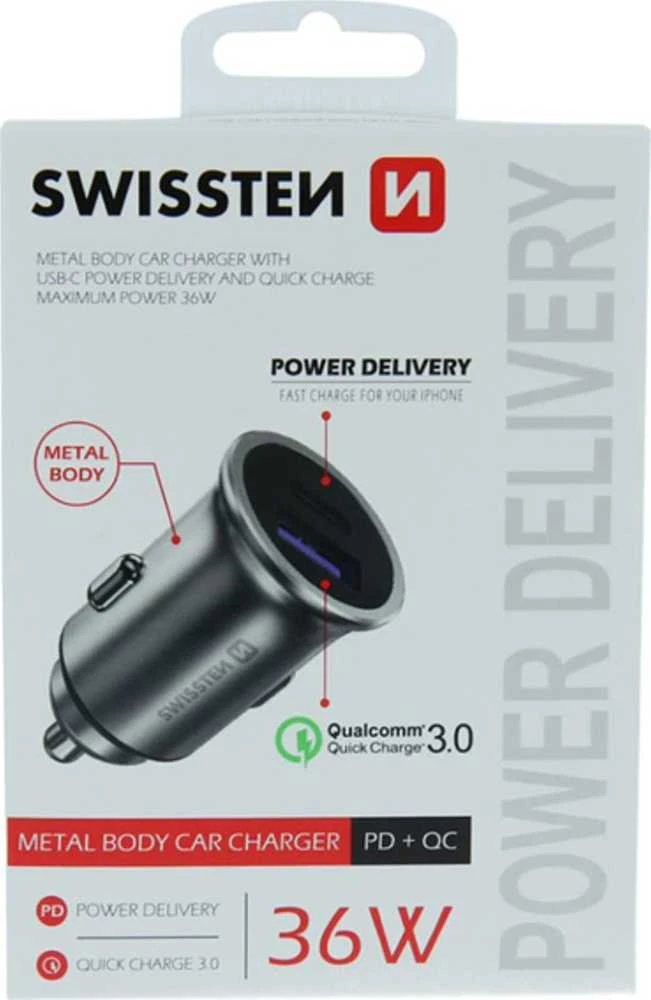 Krautuvas Swissten SWISSTEN automobilio įkroviklis 36W, 2-port, USB-C, USB-A