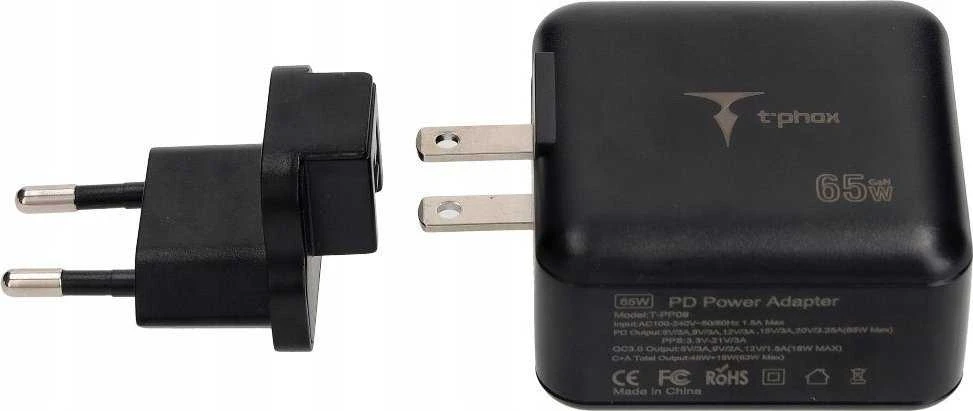 SIENINIS ĮKROVIKLIS T-PHOX MEGA T-PP09 GAN PD 65W USB/USB-C Juodas