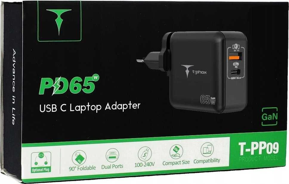 SIENINIS ĮKROVIKLIS T-PHOX MEGA T-PP09 GAN PD 65W USB/USB-C Juodas