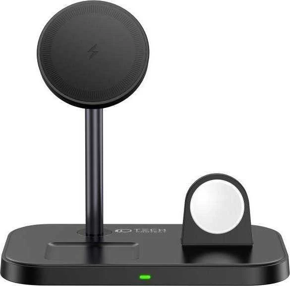 Belaidis magnetinis įkroviklis 3in1 15W telefonams su MagSafe, AirPods, Apple Watch Watch Tech-Protect QI15W A22 juodos spalvos